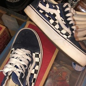 Old Skool Navy Blue Checker Flame Vans